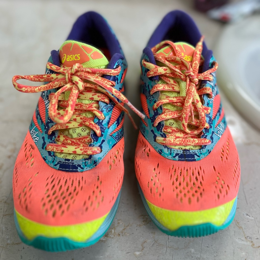 Asics Gel-Noosa Triathlon Rainbow Fluo Neon Running Shoes Womens Size: 6.5 EUC